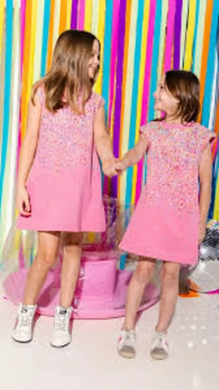 Queen of Sparkles Pink Sleeveless Mini Dress With Shoulder Pads Girls Size Small
